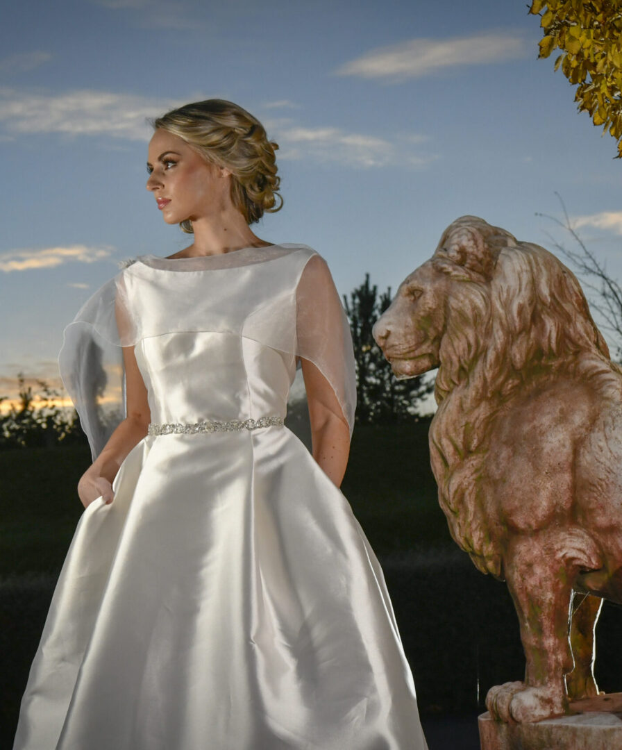 Bride lion statue at dusk